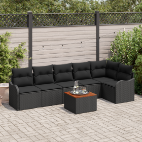 Juego de Sofás de Jardín de 7 Piezas con Cojines en Ratán Polímero Negro y Acacia by , Outdoor sofas - Ref: Foro24-3347464, P...