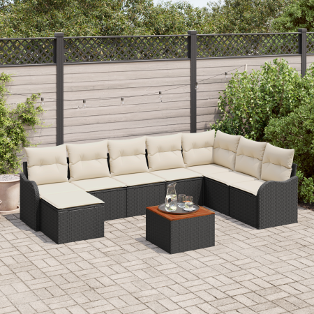 Conjunto de Sofá de Jardín de 9 Piezas con Cojines Negro Rattan Acacia | Foro24.es | Tu tienda online para hogar, jardín y más Foro24.es