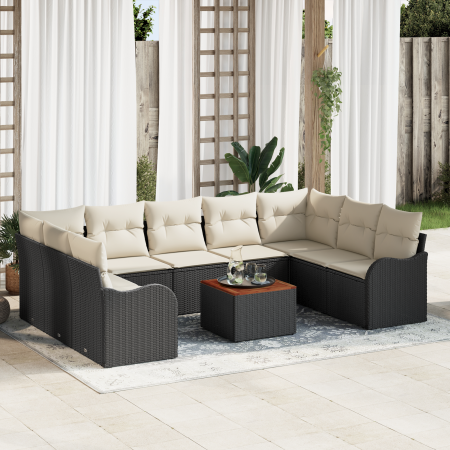 Juego de Sofá de Jardín de 10 Piezas con Cojines Negro Poliratán Acacia | Foro24.es | Tu tienda online para hogar, jardín y más Foro24.es