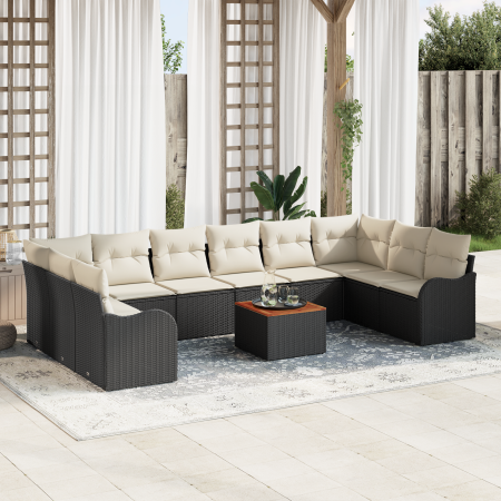Conjunto de Sofá de Jardín de 11 Piezas con Cojines Negros de Poliratán y Acacia | Foro24.es | Tu tienda online para hogar, jardín y más Foro24.es
