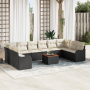 Conjunto de Sofá de Jardín de 11 Piezas con Cojines Negros de Poliratán y Acacia | Foro24.es | Tu tienda online para hogar, jardín y más Foro24.es