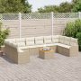 Juego de Sofá de Jardín de 11 Piezas con Cojines Beige Poly Rattan Acacia de , Sofás de exterior - Ref: Foro24-3347505, Preci...