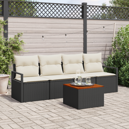 Conjunto de Sofá de Jardín de 5 Piezas con Cojines Negro Poliratán Acacia | Foro24.es | Tu tienda online para hogar, jardín y más Foro24.es