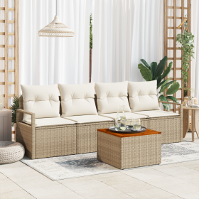 Conjunto de Sofá de Jardín de 5 Piezas con Cojines Beige de Poliratán Acacia von , Outdoor-Sofas - Ref: Foro24-3347638, Preis...