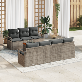 Juego de Sofás para Jardín de 8 Piezas con Cojines Gris Ratán Poliéster Acacia de , Sofás de exterior - Ref: Foro24-3347664, ...