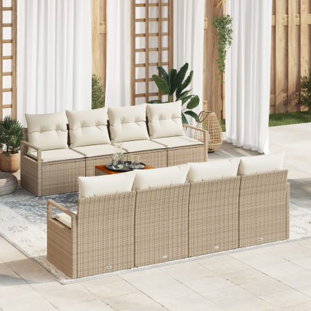 Juego de sofá de jardín  de 9 piezas con cojines beige de ratán sintético acacia | Foro24.es | Tu tienda online para hogar, jardín y más Foro24.es
