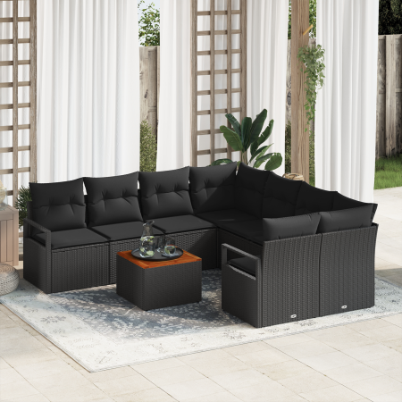 Conjunto de Sofá de Jardín de 9 Piezas con Cojines Negro Poliratán Acacia | Foro24.es | Tu tienda online para hogar, jardín y más Foro24.es