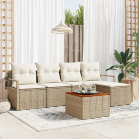 Conjunto de sofá de jardín de 6 piezas con cojines beige polirratán acacia von , Outdoor-Sofas - Ref: Foro24-3347694, Preis: ...
