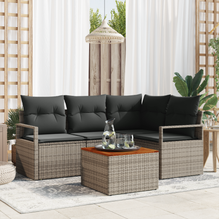 Juego de Sofás de Jardín de 5 Piezas con Cojines Gris Poliratán Acacia | Foro24.es | Tu tienda online para hogar, jardín y más Foro24.es