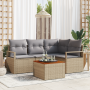 Juego de Sofá de Jardín de 5 Piezas con Cojines Beige Ratán Poliéster Acacia | Foro24.es | Tu tienda online para hogar, jardín y más Foro24.es