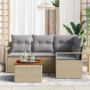 Juego de Sofá de Jardín de 5 Piezas con Cojines Beige Ratán Poliéster Acacia | Foro24.es | Tu tienda online para hogar, jardín y más Foro24.es