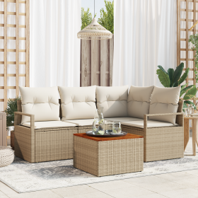 Juego de Sofá de Jardín de 5 Piezas con Cojines Beige Ratán Poliéster Acacia von , Outdoor-Sofas - Ref: Foro24-3347701, Preis...