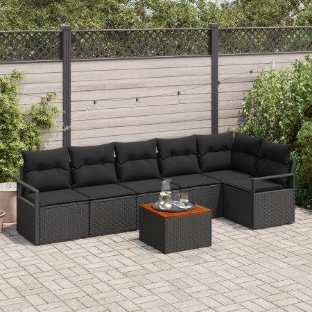 Juego de Sofás de Jardín de 7 Piezas con Cojines Negro Poliratán Acacia | Foro24.es | Tu tienda online para hogar, jardín y más Foro24.es