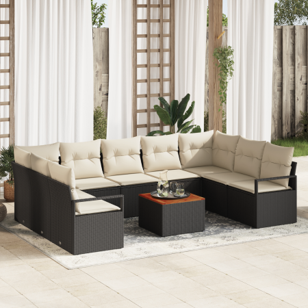 Juego de Sofá de Jardín de 10 piezas con Cojines Negros Poliratán Acacia | Foro24.es | Tu tienda online para hogar, jardín y más Foro24.es