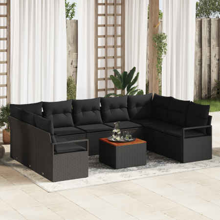 Conjunto de Sofá de Jardín de 10 Piezas con Cojines Negro Poliratán Acacia | Foro24.es | Tu tienda online para hogar, jardín y más Foro24.es