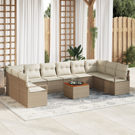 Juego de Sofás de Jardín de 11 Piezas con Cojines Beige Ratán de Poliéster Acacia by , Outdoor sofas - Ref: Foro24-3347757, P...