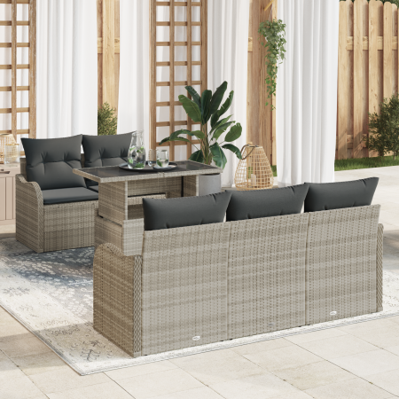 Juego de Sofá de Jardín de 6 Piezas con Cojines Gris Claro de Ratán Sintético | Foro24.es | Tu tienda online para hogar, jardín y más Foro24.es