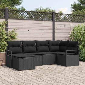 Conjunto de sofá de jardín 6 pcs Negro Poliratán