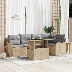Conjunto de Sofá de Jardín de 6 Piezas con Cojines de Ratán Beige by , Outdoor sofas - Ref: Foro24-3348466, Price: 449,47 €, ...