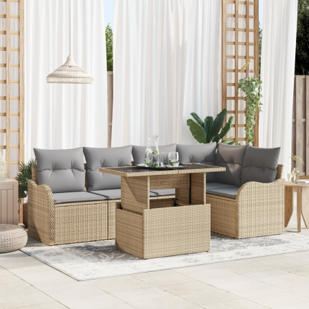 Conjunto de Sofá de Jardín de 6 Piezas con Cojines de Ratán Beige von , Outdoor-Sofas - Ref: Foro24-3348466, Preis: 449,47 €,...