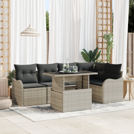 Conjunto de Sofá de Jardín de 6 Piezas con Cojines Gris Claro de Ratán Poliéster | Foro24.es | Tu tienda online para hogar, jardín y más Foro24.es