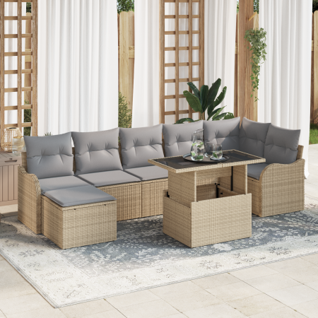 Conjunto de Sofá de Jardín de 8 Piezas con Cojines Beige Ratán Poliéster von , Outdoor-Sofas - Ref: Foro24-3348506, Preis: 53...