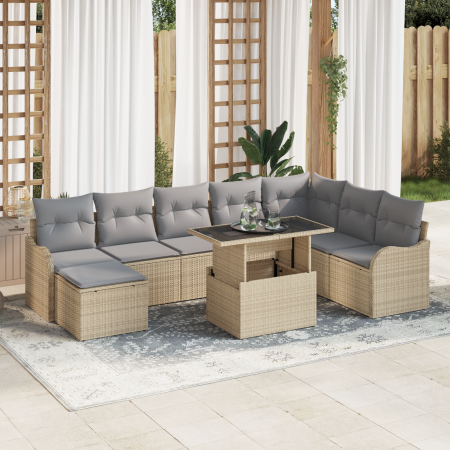 Juego de Sofás de Jardín de 9 Piezas con Cojines Beige de Ratán Sintético von , Outdoor-Sofas - Ref: Foro24-3348516, Preis: 5...
