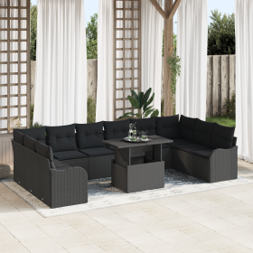 Juego de sofá de jardín de 11 piezas con cojines Ratán Poliéster Negro von , Outdoor-Sofas - Ref: Foro24-3348539, Preis: 756,...