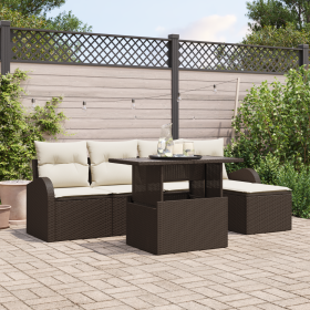 Set de Sofá de Jardín de 6 Piezas con Cojines Marrón Ratán Poliéster by , Outdoor sofas - Ref: Foro24-3348624, Price: 405,54 ...