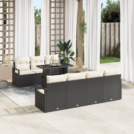 Set de Sofá de Jardín  de 8 piezas con cojines Ratán Poliéster Negro | Foro24.es | Tu tienda online para hogar, jardín y más Foro24.es