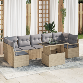 Juego de Sofá de Jardín de 8 Piezas con Cojines Beige Ratán de Polietileno de , Sofás de exterior - Ref: Foro24-3348776, Prec...