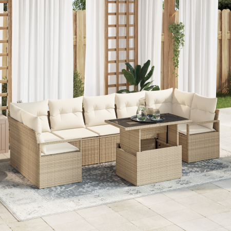 Conjunto de Sofá de Jardín de 8 Piezas con Cojines Beige Ratán Poliéster by , Outdoor sofas - Ref: Foro24-3348777, Price: 590...