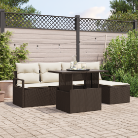 Juego de Sofá de Jardín de 6 piezas con Cojines Marrón Poliratán de , Sofás de exterior - Ref: Foro24-3348804, Precio: 401,02 €