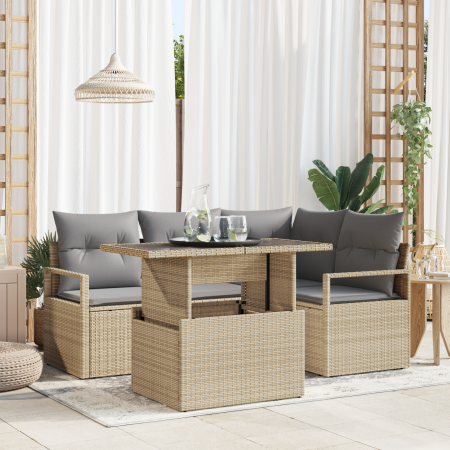 Juego de Sofás de Jardín de 5 Piezas con Cojines de Ratán Polipropileno Beige by , Outdoor sofas - Ref: Foro24-3348816, Price...