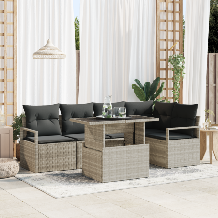 Juego de Sofás de Jardín de 6 Piezas con Cojines Gris Claro Ratán Sintético | Foro24.es | Tu tienda online para hogar, jardín y más Foro24.es
