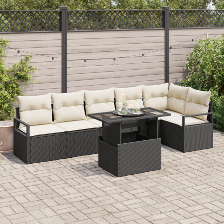 Conjunto de Sofás de Jardín de 7 Piezas con Cojines Negro Rattan Poliéster | Foro24.es | Tu tienda online para hogar, jardín y más Foro24.es