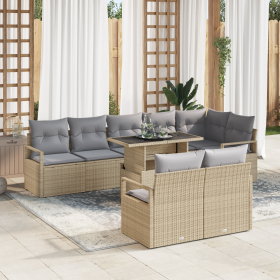 Juego de Sofás de Jardín de 9 Piezas con Cojines Beige Poliratán by , Outdoor sofas - Ref: Foro24-3348846, Price: 654,40 €, D...