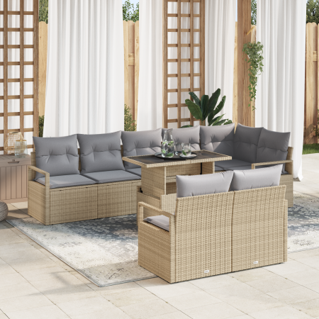 Juego de Sofás de Jardín de 9 Piezas con Cojines Beige Poliratán von , Outdoor-Sofas - Ref: Foro24-3348846, Preis: 654,40 €, ...