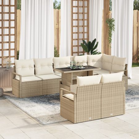 Juego de Sofá de Jardín de 9 Piezas con Cojines Beige de Ratán Sintético | Foro24.es | Tu tienda online para hogar, jardín y más Foro24.es