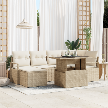 Juego de Sofá de Jardín de 7 Piezas con Cojines Beige Ratán Poliéster von , Outdoor-Sofas - Ref: Foro24-3348857, Preis: 501,0...