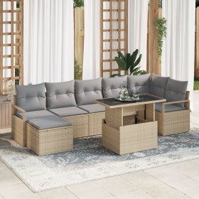 Conjunto de Sofá de Jardín de 8 Piezas con Cojines Beige Poliratán de , Sofás de exterior - Ref: Foro24-3348866, Precio: 531,...