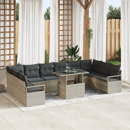 Juego de Sofá de Jardín de 11 Piezas con Cojines Gris Claro de Ratán Sintético | Foro24.es | Tu tienda online para hogar, jardín y más Foro24.es