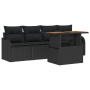 Set de Sofá de Jardín de 5 piezas con Cojines Ratán Poliratán Negro Acacia de , Sofás de exterior - Ref: Foro24-3349393, Prec...