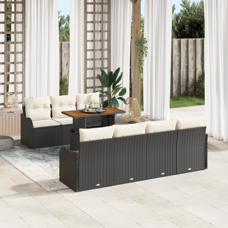 Set de Sofá de Jardín de 8 Piezas con Cojines Ratán Poliéster Negro Acacia | Foro24.es | Tu tienda online para hogar, jardín y más Foro24.es