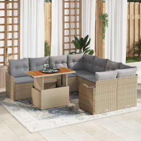 Juego de Sofás de Jardín de 9 Piezas con Cojines Beige Ratán Polipropileno Acacia by , Outdoor sofas - Ref: Foro24-3349440, P...
