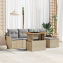 Conjunto de Sofá de Jardín de 6 Piezas con Cojines Beige de Poliratán y Acacia by , Outdoor sofas - Ref: Foro24-3349447, Pric...