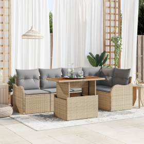 Conjunto de Sofás de Jardín de 6 piezas con Cojines Beige Ratán de Polietileno Acacia by , Outdoor sofas - Ref: Foro24-334946...
