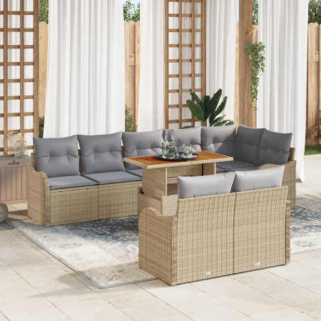 Juego de Sofás de Jardín de 9 Piezas con Cojines Beige Ratán Poliéster Acacia by , Outdoor sofas - Ref: Foro24-3349475, Price...