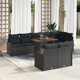 Conjunto de Sofá de Jardín de 9 Piezas con Cojines Poliratán Negro Acacia by , Outdoor sofas - Ref: Foro24-3349477, Price: 66...