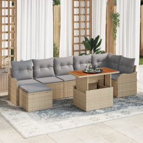 Conjunto de Sofá de Jardín de 8 Piezas con Cojines Beige de Ratán Poli Acacia von , Outdoor-Sofas - Ref: Foro24-3349489, Prei...